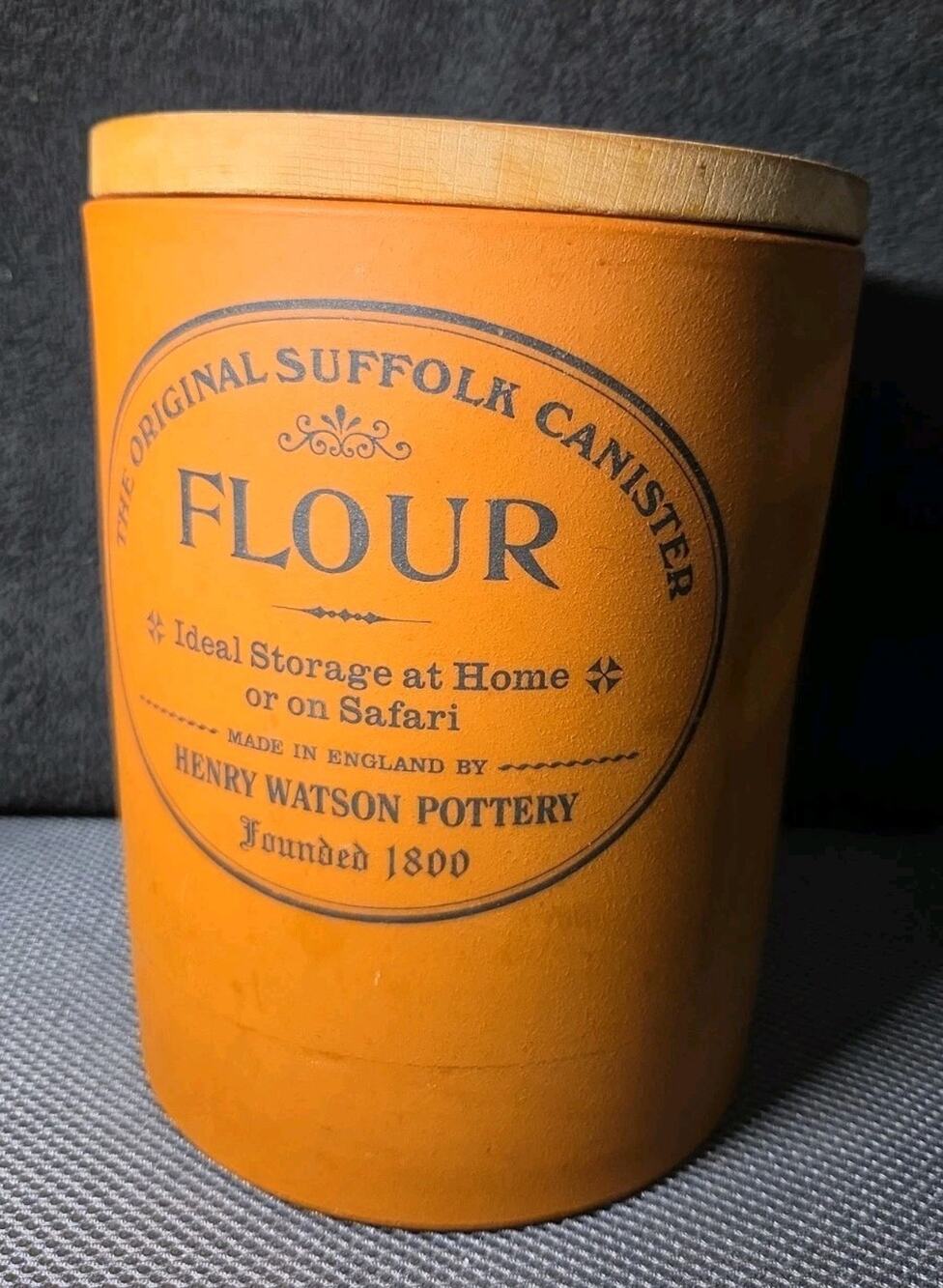 Henry Watson Pottery Original Suffolk Flour Canister Terracotta Wood Lid England